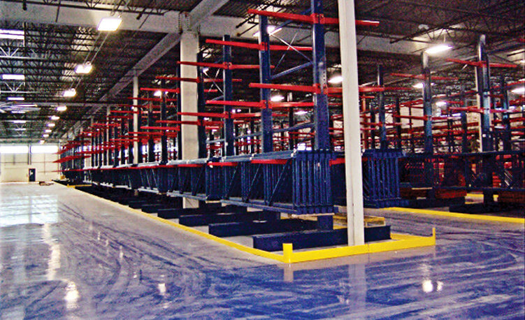 Cantilever Pallet Rack Installation complete in a Warehouse Labeling Environment