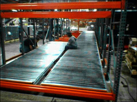 Pallet Flow Installation Pallet Flow Installation in Progress in a Warehouse Environment