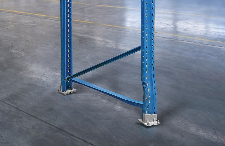 Bent pallet rack leg from forklift damage